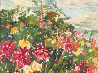 Vente aux enchères Mario CAVAGLIERI 'Massif de dahlias'. Huile sur toile, signée en bas à