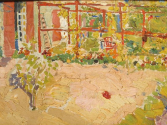 Vente aux enchères Mario CAVAGLIERI 'Tonnelle dans le jardin'. Huile sur toile marouflée,