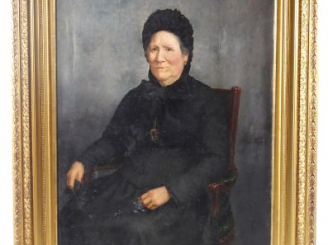 Vente aux enchères LOUBAT. "Portrait de dame,à la robe noire". Huile sur toile signée en 