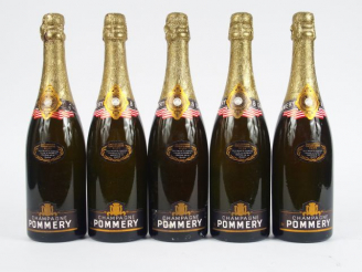 Vente aux enchères 5 BOUTEILLES CHAMPAGNE POMMERY DRAPEAU SEC