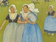 Henri CASSIERS. Lithographie en couleurs "jeunes fermières hollandaise
