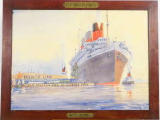 Vente aux enchères Albert SEBILLE. "The french line : Le Paris" Aquarelle, signée en bas 