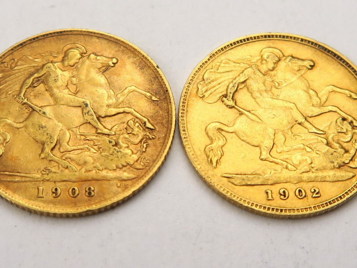2 demi souverain en or 1902 et 1908