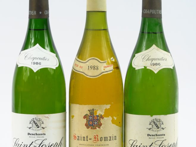 3 BOUTEILLES BLANCS : 2 SAINT JOSEPH M. CHAPOUTIER 1986 - 1 SAINT ROMA
