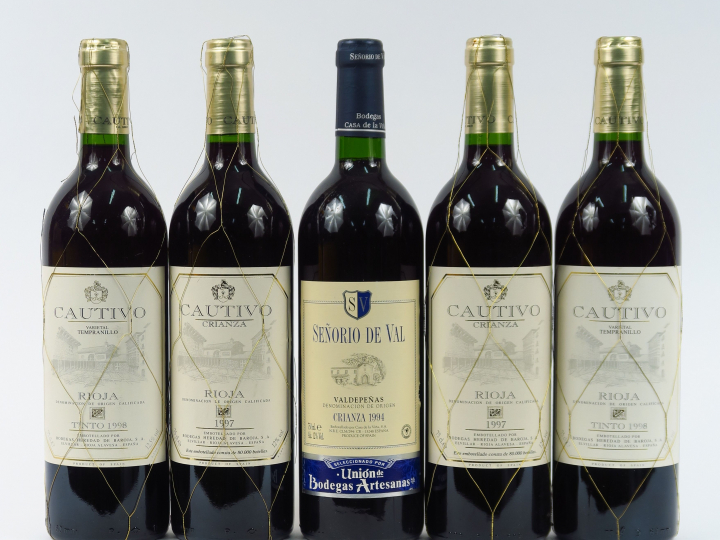 5 BOUTEILLES VINS ESPAGNOLS : 4 CAUTIVO 1998 - 1 SENORIO DE VAL 1994