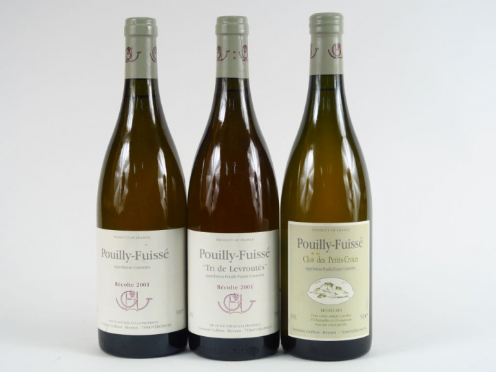 3 BOUTEILLES POUILLY FUISSE 2001 : 1 'CLOS DES PETITS CROUX' - 1 'TRI 