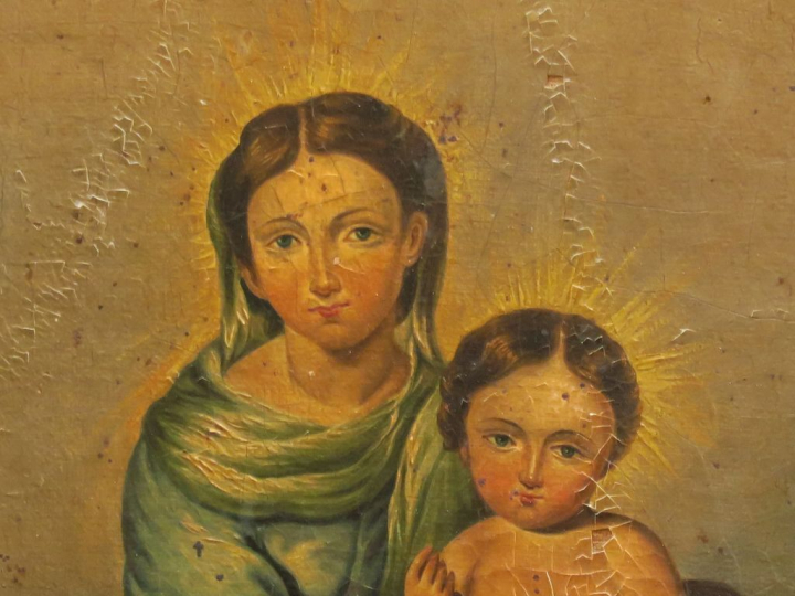 Ecole italienne XIXème "Vierge à l'Enfant" Huile sur toile.  67 x 54 c