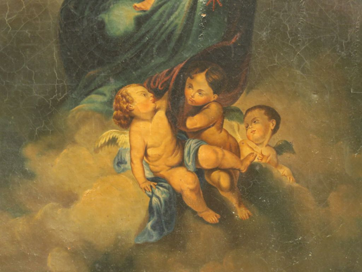 Ecole italienne XIXème "Vierge à l'Enfant" Huile sur toile.  67 x 54 c