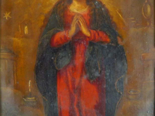 Ecole française XVIIIème  "Vierge" Huile sur cuivre.  10 x 8 cm