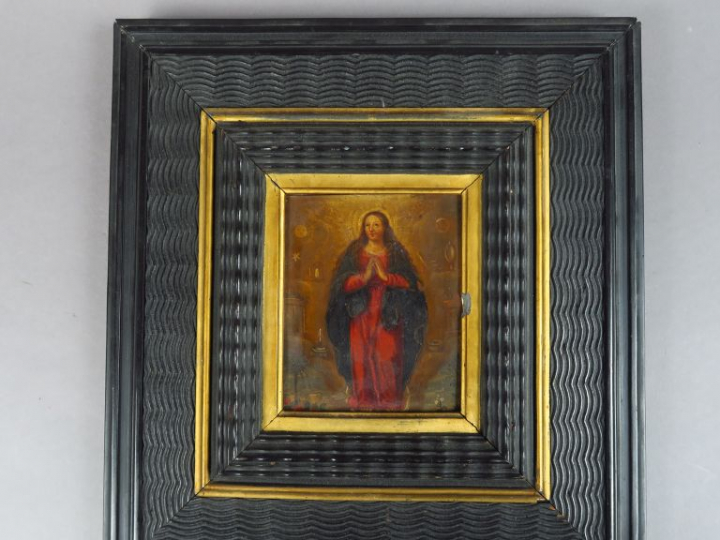 Ecole française XVIIIème  "Vierge" Huile sur cuivre.  10 x 8 cm