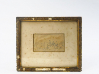 Vente aux enchères J. VEYRASSAT "Scène de chasse" Dessin au crayon. Monogrammé en bas à g
