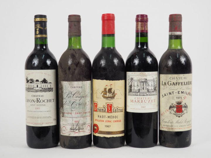 5 BOUTEILLES : 1 CHÂTEAU LA GAFFELIERE 1er GCC ST EMILION 1973 BG - 1 