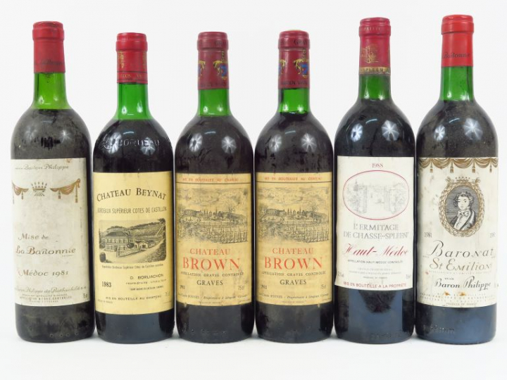 6 BOUTEILLES : 2 CHÂTEAU BROWN GRAVES 1981 LB - 1 CHÂTEAU BEYNAT CÔTES