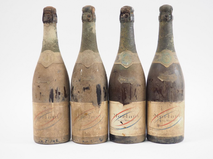 4 VIEILLES BOUTEILLES CHAMPAGNE MORLANT DEMI SEC - BS/COIFFES AB