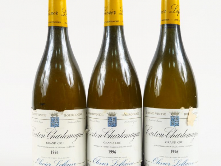 3 BOUTEILLES CORTON CHARLMAGNE GC O. LEFLAIVE- 1996 - ELA