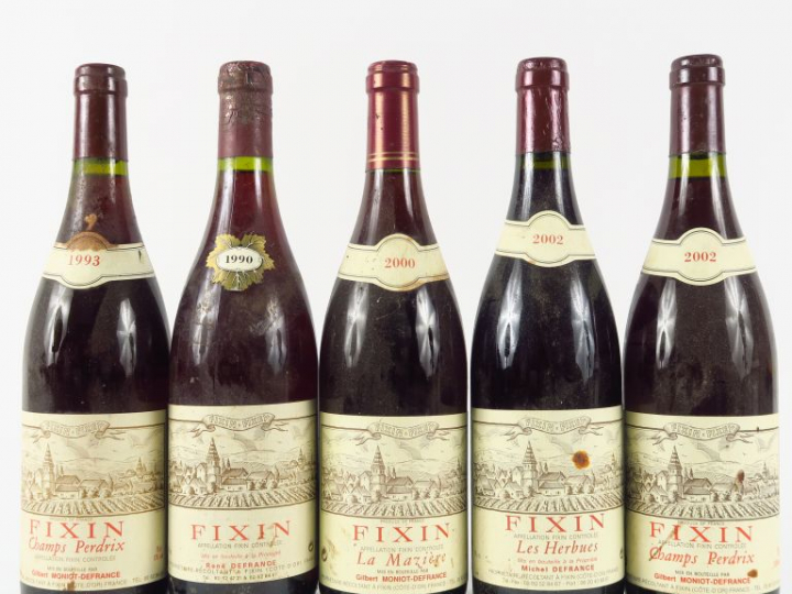 5 BOUTEILLES FIXIN DEFARGE : 2 de 2002 - 1 de 2000 - 1 de 1993 - 1 de 