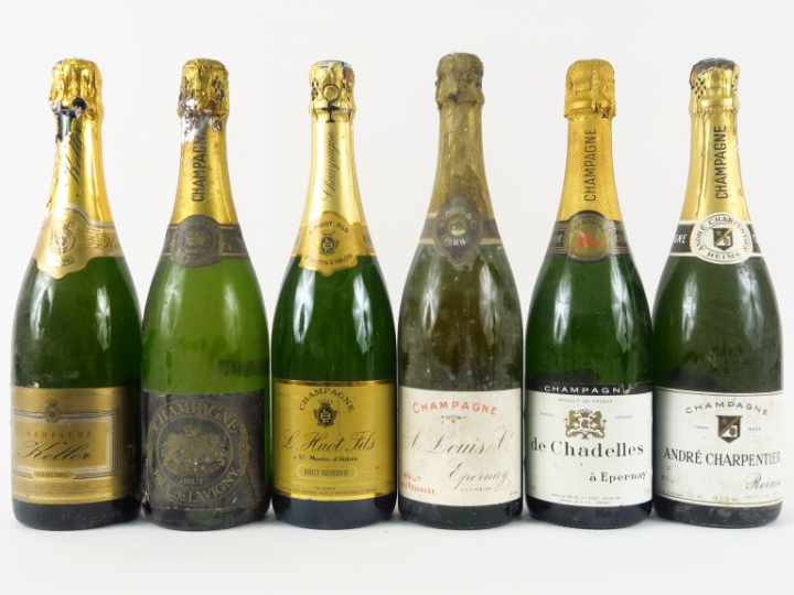 6 BOUTEILLES CHAMPAGNE : 1 PAUL DE LAVIGNY - 1 A. LOUIS   CO NIVEAU CO