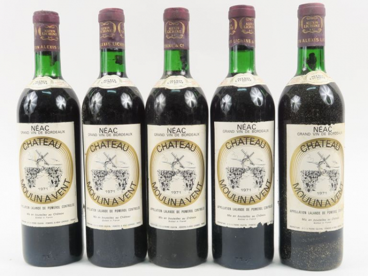 5 BOUTEILLES CHÂTEAU MOULIN A VENT LALANDE DE POMEROL - 1971 - BG