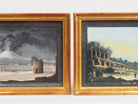 	Ecole XIXème. « Villa di Ciceroni » et « Le Nevi » Paire de gouaches 