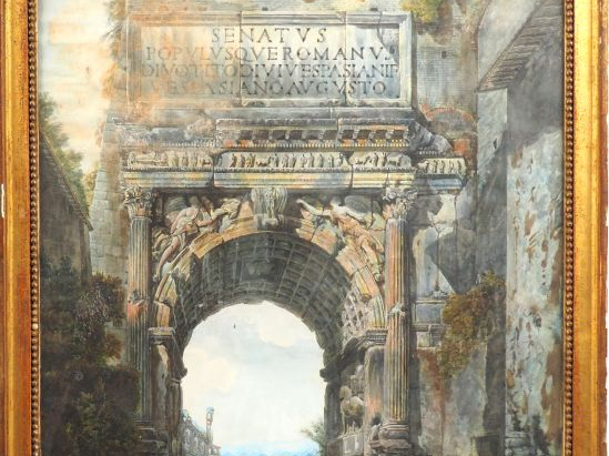 Abraham Ducros (attribué à) « Personnages cheminant sous l’arc de trio