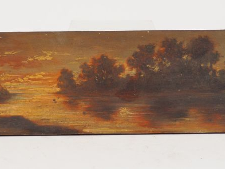 Ecole XIXème.  " Paysage lacustre au moulin » Huile sur panneau de chê