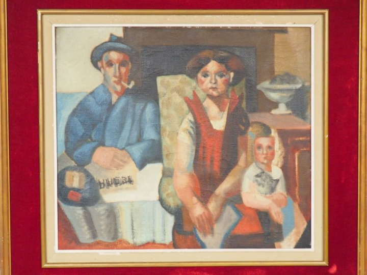 Roger BISSIERE  "Portrait de famille" Huile sur toile. Signée en bas à