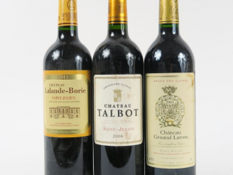 Vente aux enchères 3 BOUTEILLES ST JULIEN : 1 CHÂTEAU TALBOT GCC 2006 - 1 CHÂTEAU GRUAUD 