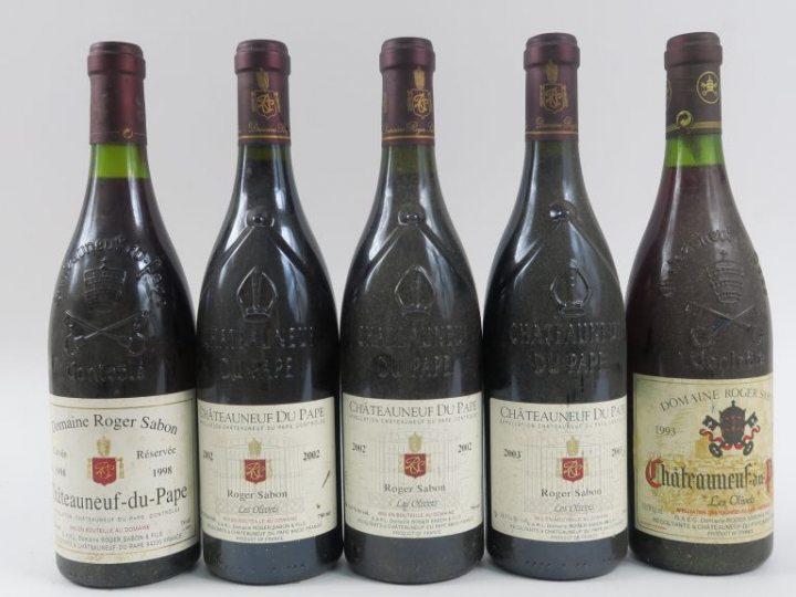 5 BOUTEILLES CHÂTEAUNEUF DU PAPE 'LES OLIVETS' R. SABON : 1 'CUVÉE RÉS