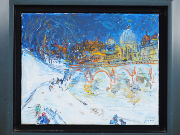 FUSARO. "Paris, les bords de Seine". Huile sur toile, signée en bas à 