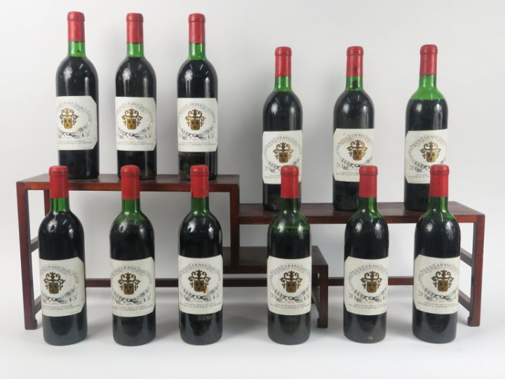 12 BOUTEILLES GRESSIER GRAND POUJEAUX MOULIS - 1972 - CBO - 6 LB/3 HEP