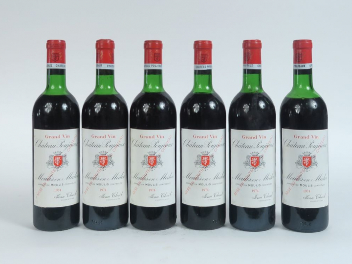 6 BOUTEILLES CHÂTEAU POUJEAUX MOULIS - 1974 - 2 LB/3 BEP/1 MEP