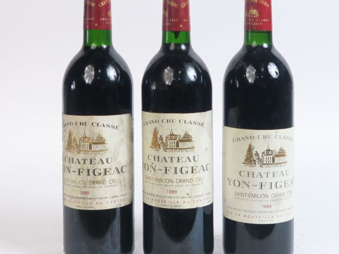 3 BOUTEILLES CHÂTEAU YON FIGEAC GCC ST EMILION : 1 DE 1986 BG - 1 DE 1