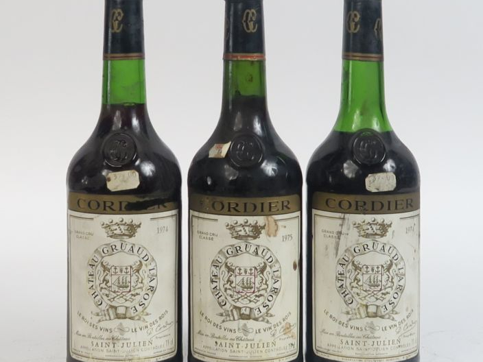 3 BOUTEILLES CHATEAU GRUAUD LAROSE GCC ST JULIEN : 2 DE 1974 1 à 3 CM/