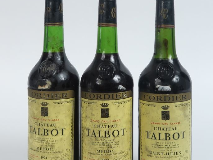 3 BOUTEILLES CHÂTEAU TALBOT GCC ST JULIEN : 2 DE 1974 - 1 DE 1975 BG