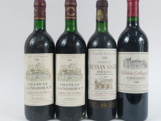 Vente aux enchères 4 BOUTEILLES : 1 CHÂTEAU MAZEYRES POMEROL 1989 - 1 CHÂTEAU BESSAN SEGU