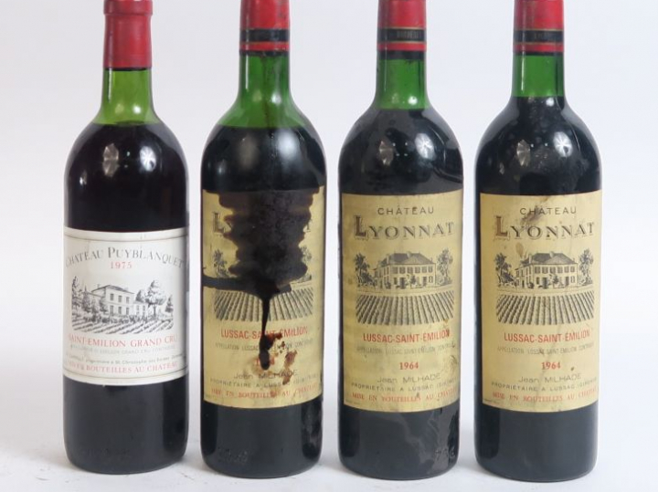 4 BOUTEILLES  : 3 BOUTEILLES DE CHÂTEAU LYONNAT LUSSAC ST EMILION 1964