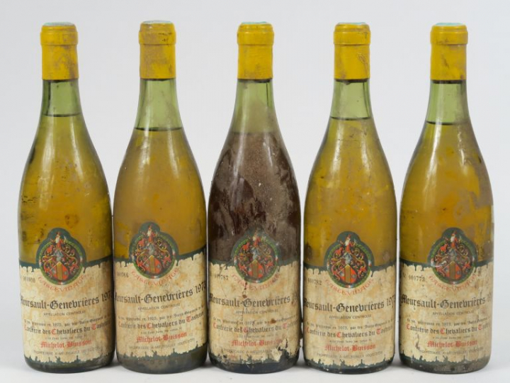 5 BOUTEILLES MEURSAULT GENEVRIÈRES MICHELOT BUISSON - 1973 - 2 à 3 CM/