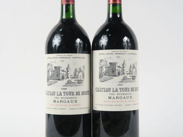 2 MAGNUMS CHÂTEAU LA TOUR DE MONS CB MARGAUX : 1 de 1997 - 1 de 1998 B