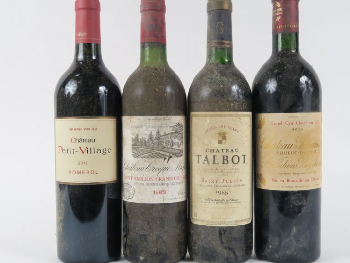 4 BOUTEILLES : 1 CHÂTEAU TALBOT GCC ST JULIEN 1985 LB - 1 CHÂTEAU BRAN
