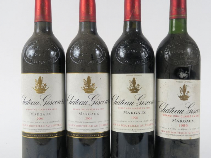 4 BOUTEILLES CHÂTEAU GISCOURS GCC MARGAUX : 1 de 1986 BG - 1 de 1998 -