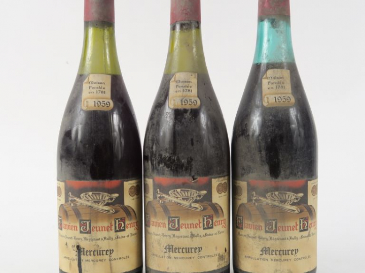 3 BOUTEILLES MERCUREY FLAVIEN JEUNET HENRY - 1959 - 4,5 CM