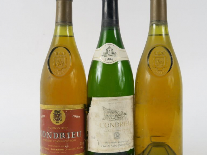 3 BOUTEILLES CONDRIEU : 2 DELAS 1980 (1 PRÉSUMÉE) - 1 CAVE ST DESIRAT 