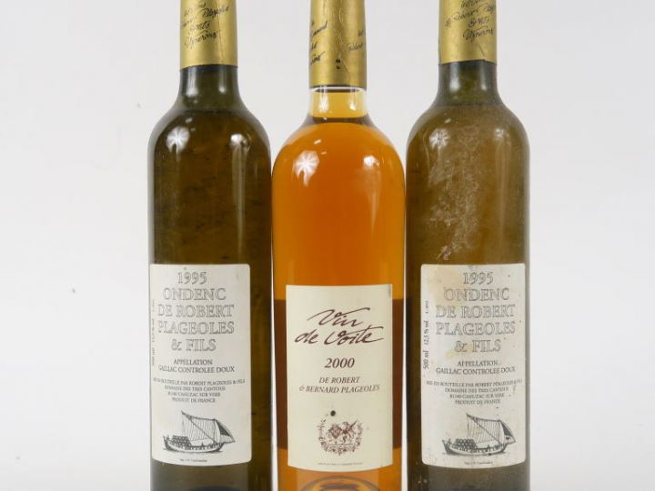 3 BOUTEILLES (50 cl) ROBERT PLAGEOLLES   FILS : 2 ONDENC 1995 - 1 VIN 
