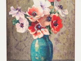 Vente aux enchères RAYMONT "Bouquet de pivoines". Aquarelle sur papier, signée en bas à d