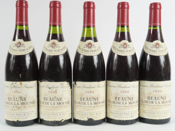 5 BOUTEILLES BEAUNE CLOS DE LA MOUSSE BOUCHARD PÈRE   FILS - 1990 - EA