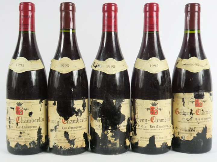 5 BOUTEILLES GEVREY CHAMBERTIN 1er CRU 'LES CHAMPEAUX' DENIS MORTET - 
