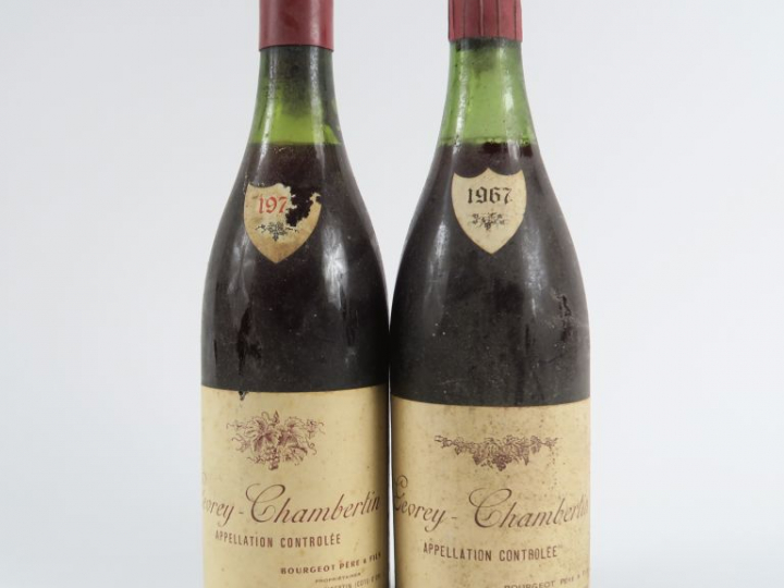 2 BOUTEILLES GEVREY CHAMBERTIN BOURGEOT PÈRE   FILS - 1 de 1967 4,5 CM