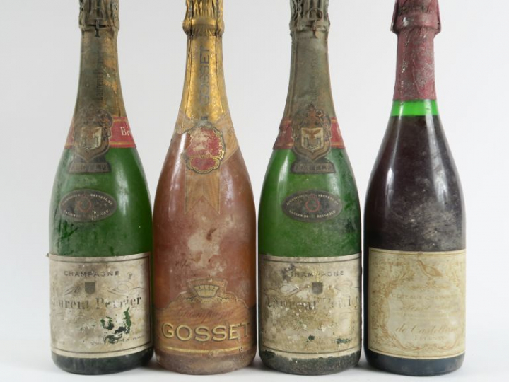 4 VIEILLES BOUTEILLES : 2 CHAMPAGNE LAURENT PERRIER BS - 1 CHAMPAGNE G