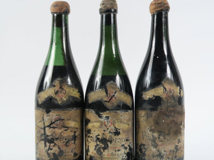 3 BOUTEILLES NUITS ST GEORGES CAMILLE GIROUD - 1949 - 6 CM/7,5 CM/10 C