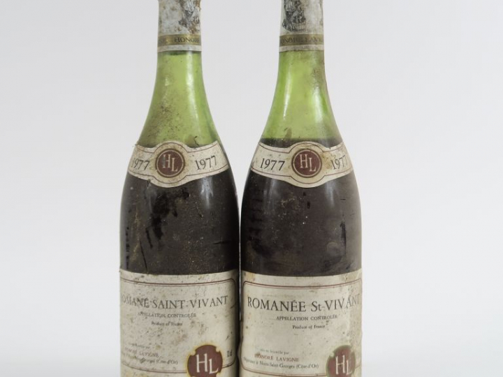 2 BOUTEILLES ROMANÉE ST VIVANT DOMAINE HONORE LAVIGNE - 1977 - 5,5 CM/